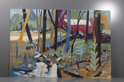 Robert Angeloch (1922–2011) Wolven Farm Casein on board