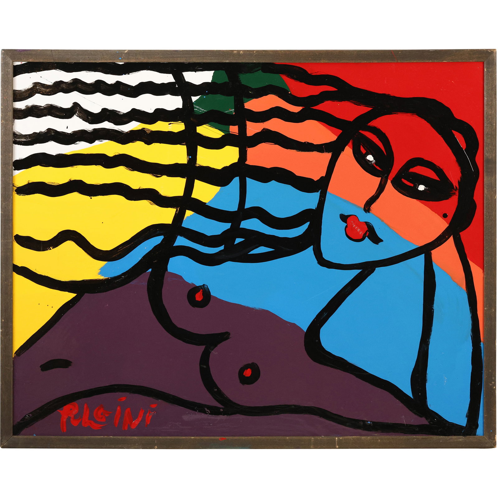 Tom Pulgini (b. 1965) Nude with Wavy Hair, Acrylic Painting: All descriptions were generated using AI technology and have not been reviewed or verified by a human. All items are sold as-is, where-is. It is the buyer’s responsibility to preview, examine, and a