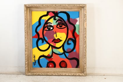 Tom Pulgini (b. 1965) — Nude Woman Portrait, Acrylic Painting