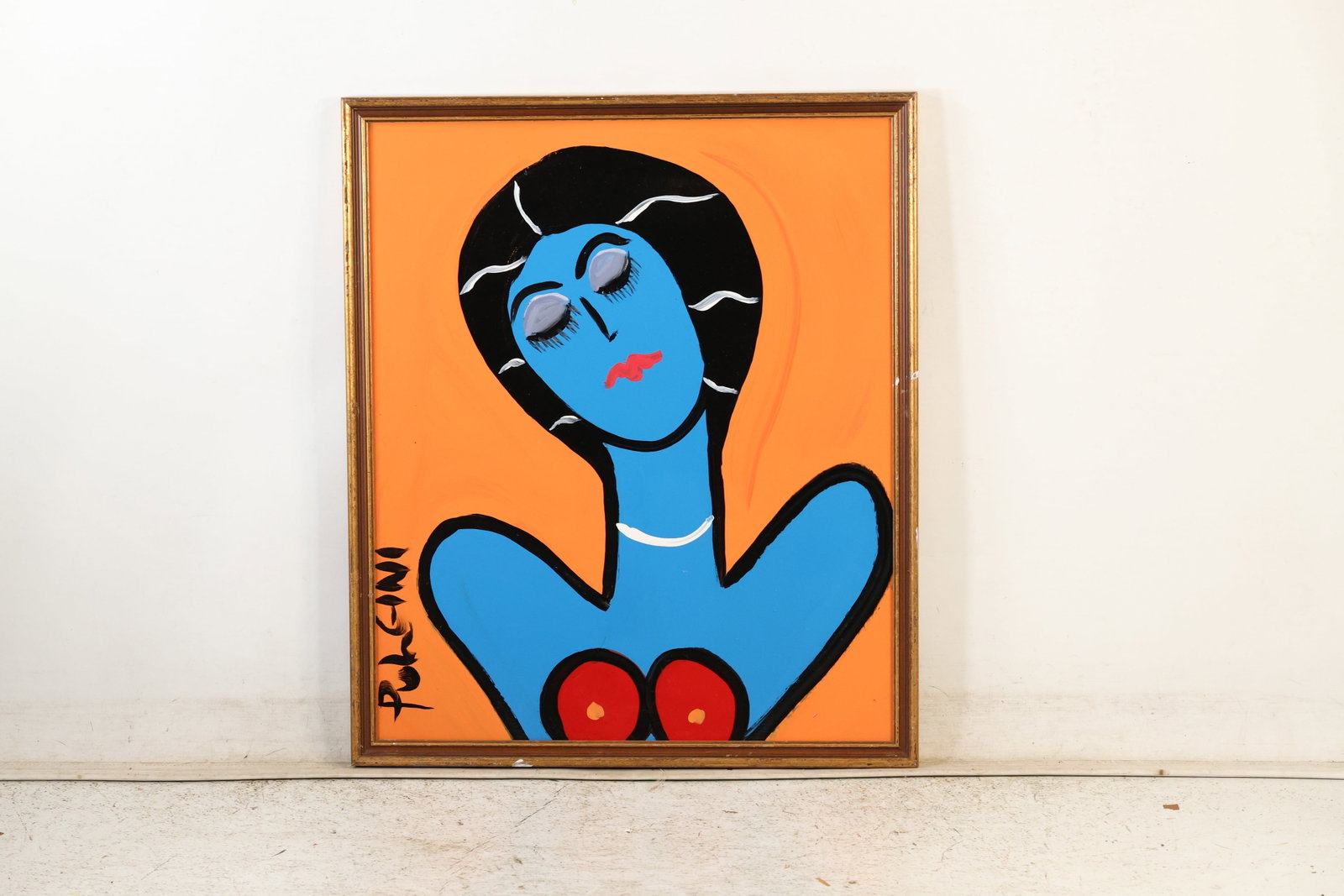 Tom Pulgini (b. 1965) — Blue Nude with Black Hair, Acrylic Painting: All descriptions were generated using AI technology and have not been reviewed or verified by a human. All items are sold as-is, where-is. It is the buyer’s responsibility to preview, examine, and a