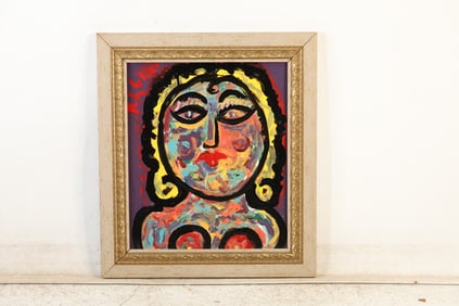 Thomas Pulgini Signed Abstract Expressionist Nude Portrait of Woman Painting