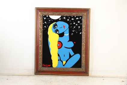 Thomas Pulgini Signed Reclining Blue Nude Woman with Starry Night Sky Pop Art Painting