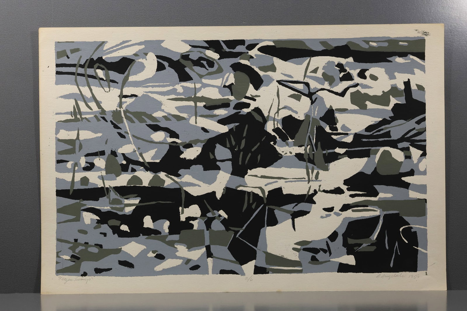 Robert Angeloch (1922–2011) Frozen Swamp Woodcut: All descriptions were generated using AI technology and have not been reviewed or verified by a human. All items are sold as-is, where-is. It is the buyer’s responsibility to preview, examine, and a