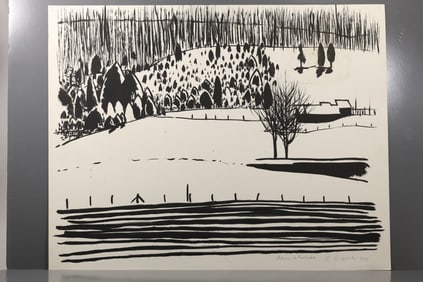 Robert Angeloch (1922–2011) – Farm in Kentucky, Ink on Paper