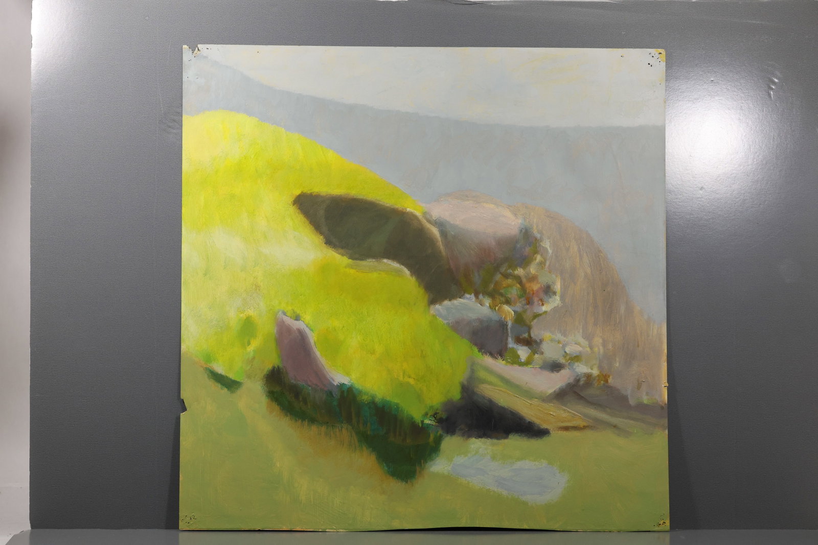 Robert Angeloch (1922–2011) – Sunlit Hill and Rocks – Gouache on Board: All descriptions were generated using AI technology and have not been reviewed or verified by a human. All items are sold as-is, where-is. It is the buyer’s responsibility to preview, examine, and a