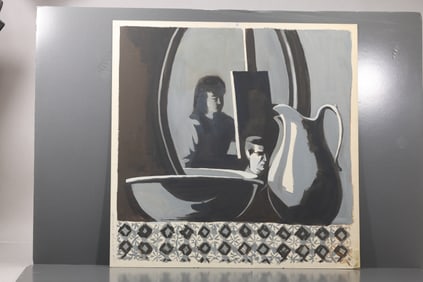 Robert Angeloch (1922–2011) – Red, White & Gold Tablecloth – Gouache on board