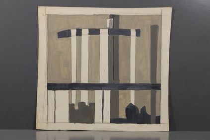Robert Angeloch (1922–2011) – Geometric Abstraction in Neutrals – Oil on Paper