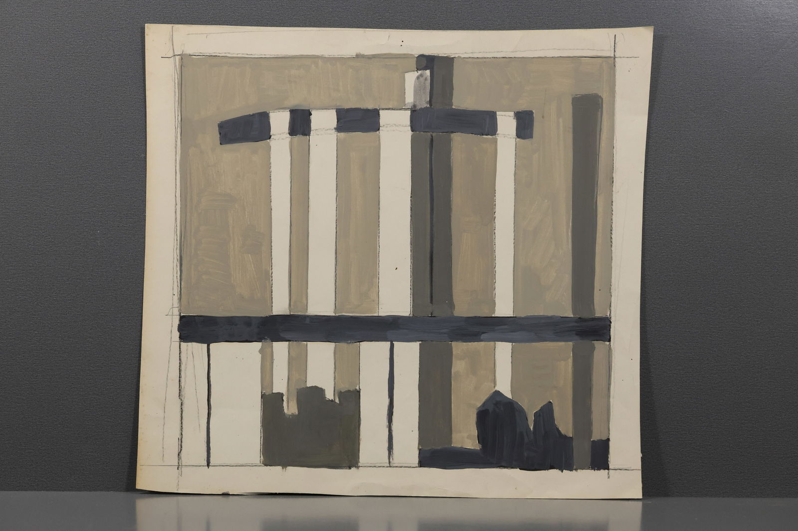 Robert Angeloch (1922–2011) – Geometric Abstraction in Neutrals – Oil on Paper (1 of 9)