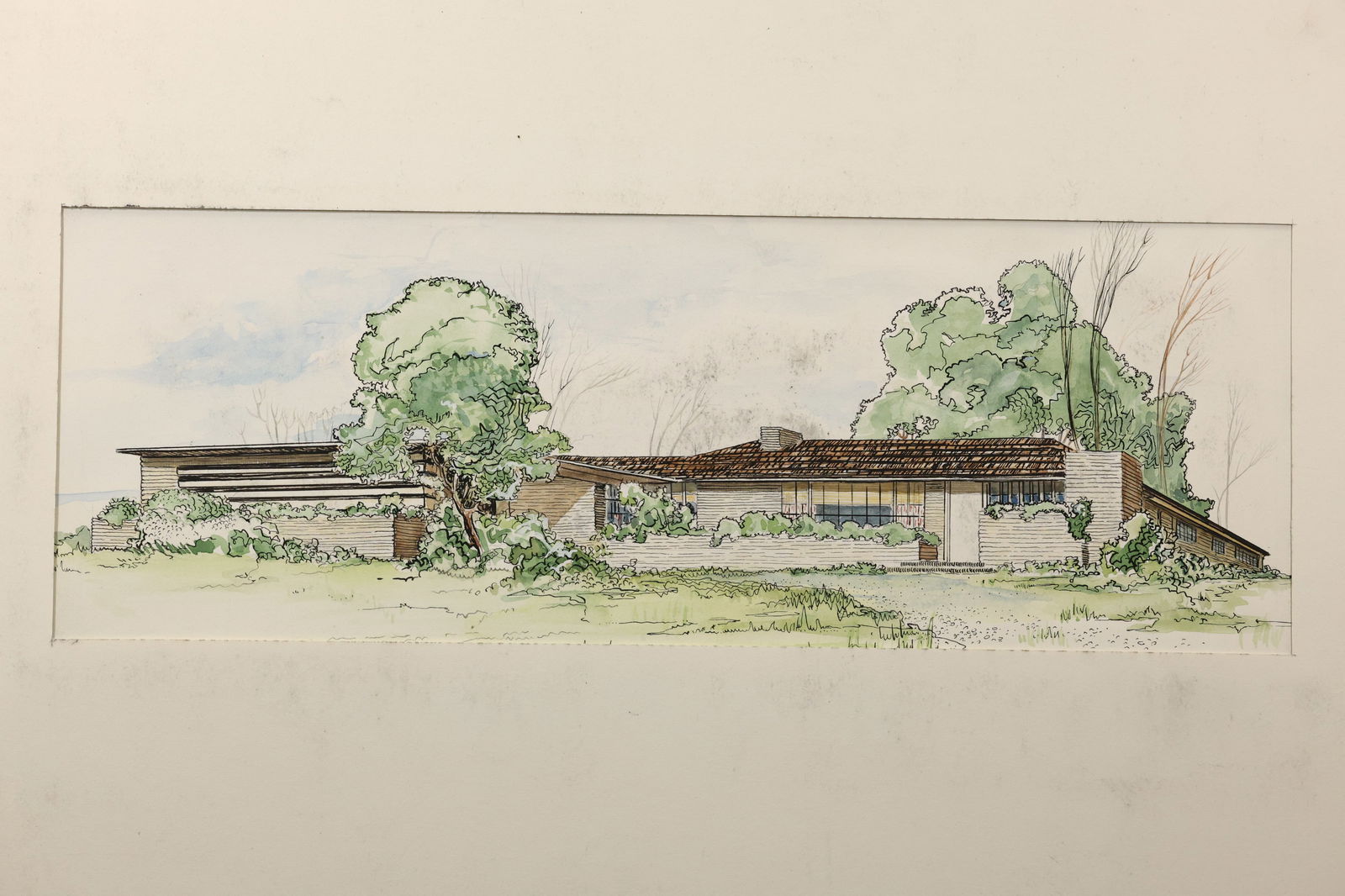 Robert Angeloch (1922–2011) – Modernist House Study – Ink and Watercolor on Paper: All descriptions were generated using AI technology and have not been reviewed or verified by a human. All items are sold as-is, where-is. It is the buyer’s responsibility to preview, examine, and a