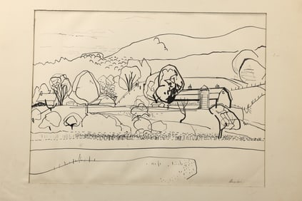 Robert Angeloch (1922–2011) – Countryside with Barns – Ink Drawing on Paper
