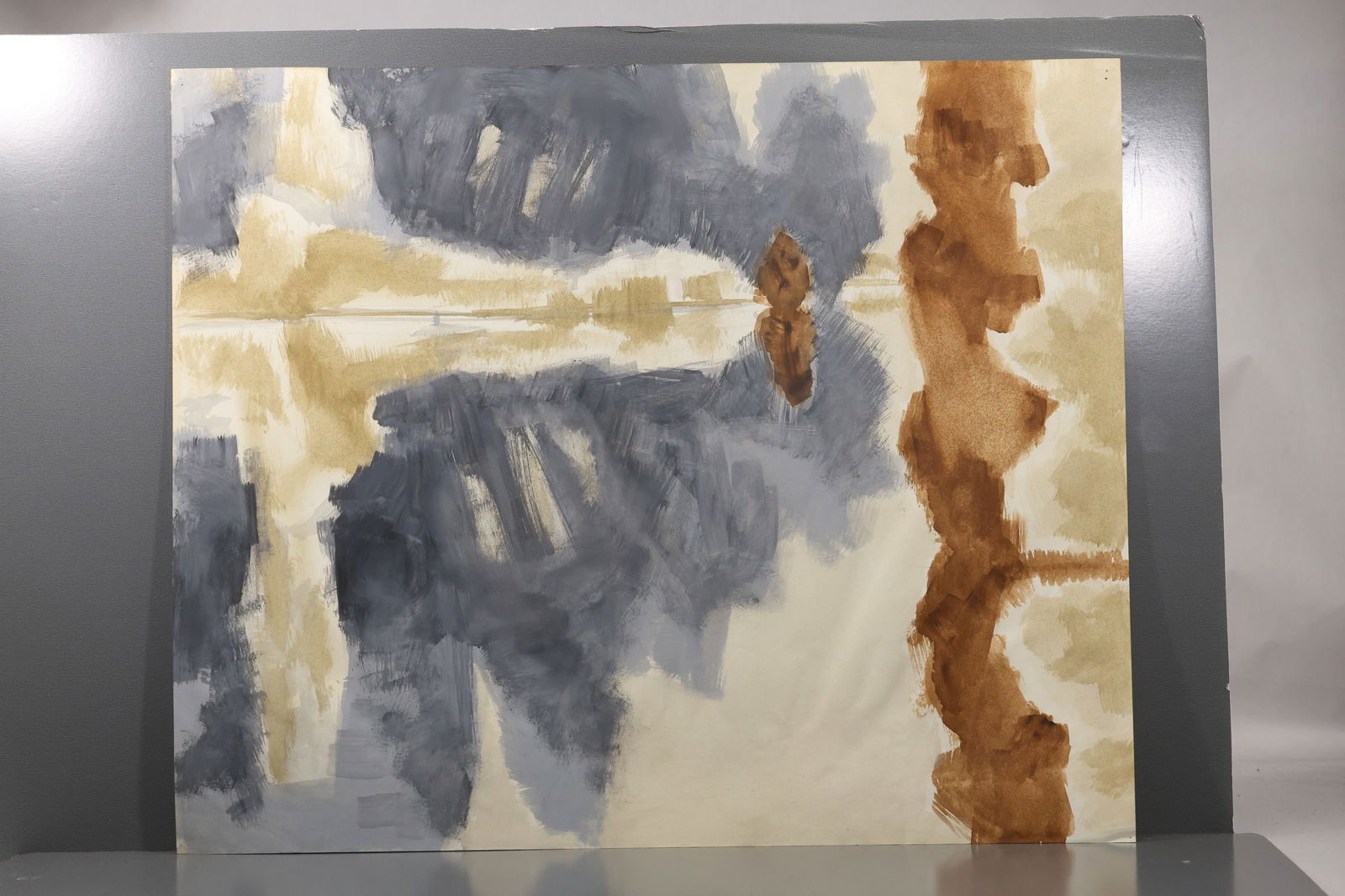 Robert Angeloch (1922–2011) – Reflective Abstraction in Gray and Ochre – Painting on Paper: All descriptions were generated using AI technology and have not been reviewed or verified by a human. All items are sold as-is, where-is. It is the buyer’s responsibility to preview, examine, and a