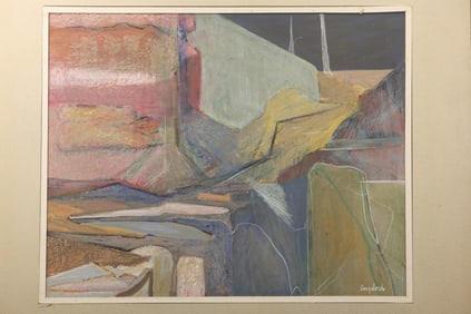 Robert Angeloch (1922–2011) – Abstract Mountain Landscape – Mixed Media on Paper