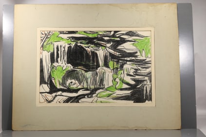 Robert Angeloch (1922–2011) – Woodland Stream Study – Crayon on Paper