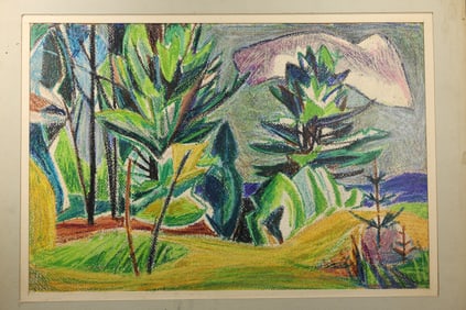 Robert Angeloch (1922–2011) – Abstract Woodland Landscape – Oil Pastel on Paper
