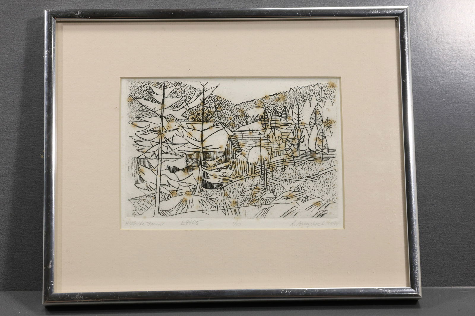 Robert Angeloch (1922–2011) – “Hillside Farm” – Etching, 1994: All descriptions were generated using AI technology and have not been reviewed or verified by a human. All items are sold as-is, where-is. It is the buyer’s responsibility to preview, examine, and a