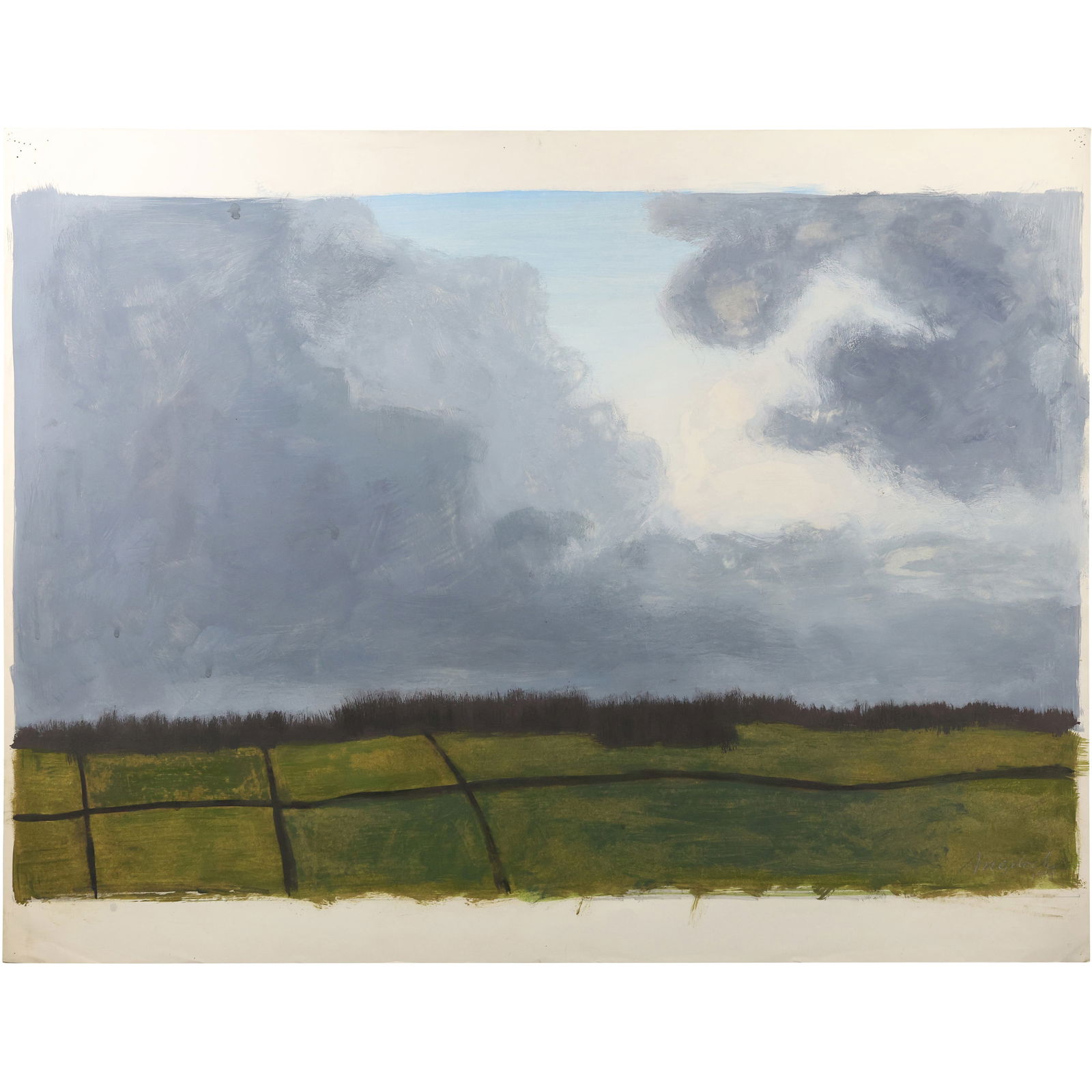 Robert Angeloch (1922–2011) – Storm Over Fields – Gouache on Paper: All descriptions were generated using AI technology and have not been reviewed or verified by a human. All items are sold as-is, where-is. It is the buyer’s responsibility to preview, examine, and a