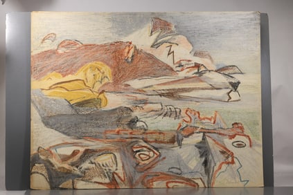 Robert Angeloch (1922–2011) — Abstract Mountain Landscape, Crayon on Paper