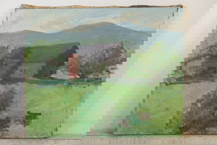 Robert Angeloch (1922–2011) — Barn and Mountains, Oil on Canvas
