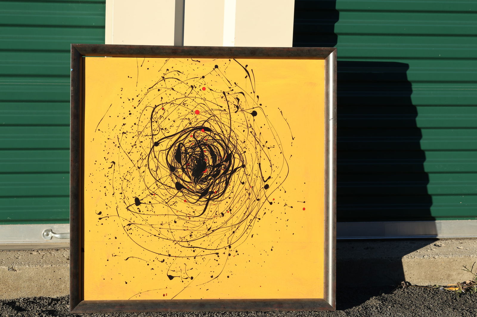 Thomas Pulgini Signed Abstract Expressionist Spiral Drip Painting on Yellow Background (1 of 10)
