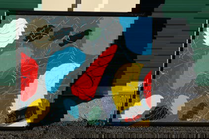 Thomas Pulgini Signed Abstract Painting Colorful Blobs on Gray Background Modern Art