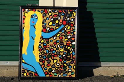 Thomas Pulgini Signed Nude Woman with Multicolor Abstract Background Modern Pop Art