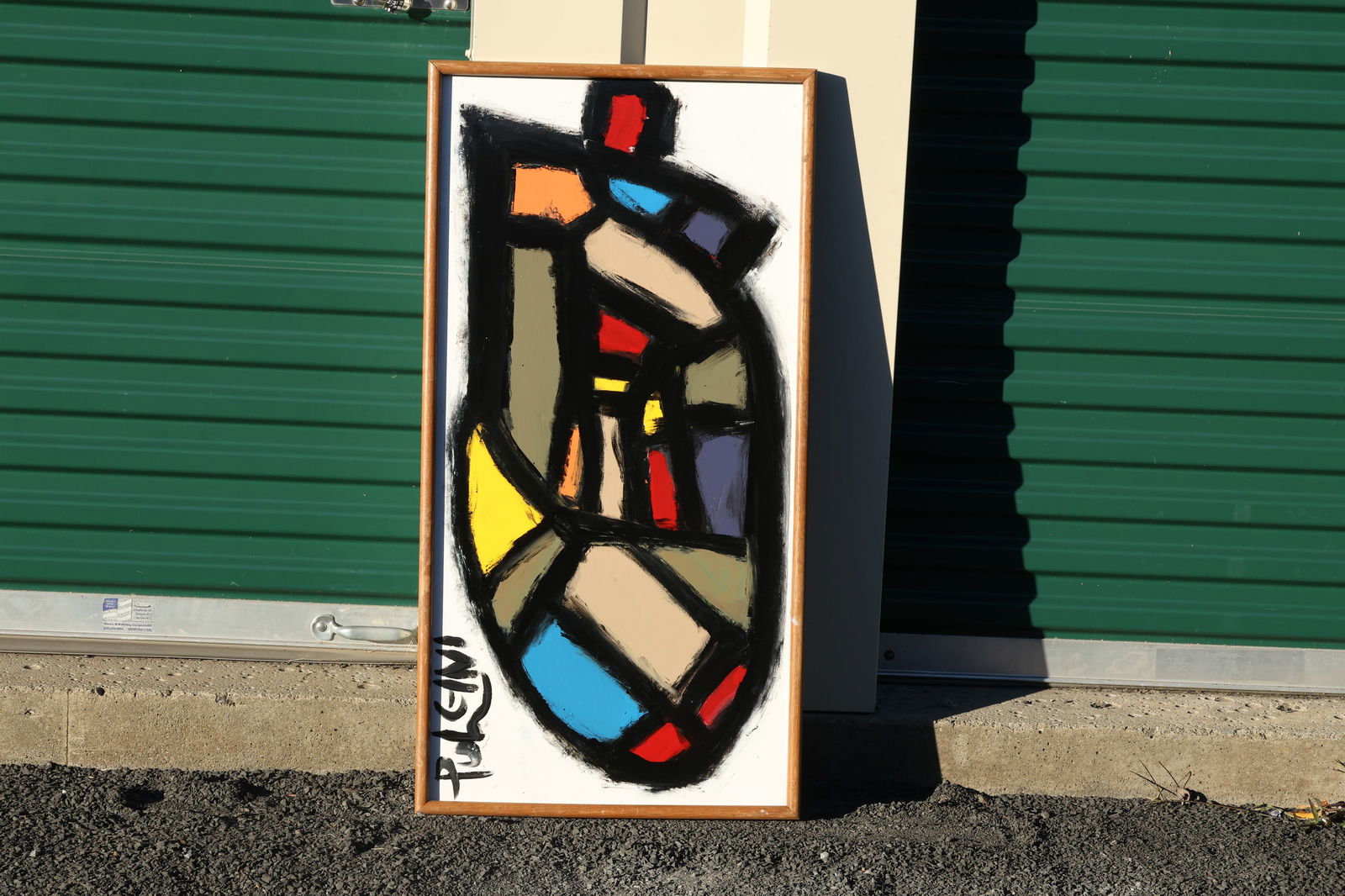 Thomas Pulgini Signed Abstract Geometric Cubist Style Painting with Bold Black Outlines (1 of 7)