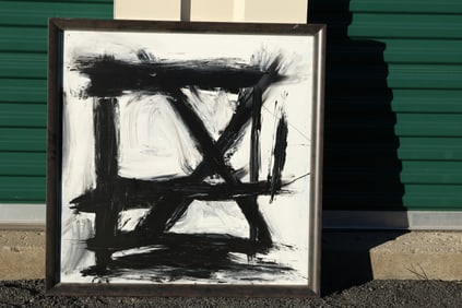 Tom Pulgini (b. 1965) – Black and White Abstract – Oil on Board