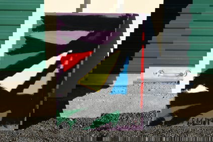 Thomas Pulgini Signed Abstract Geometric Painting with Bold Color Fields and Black Lines