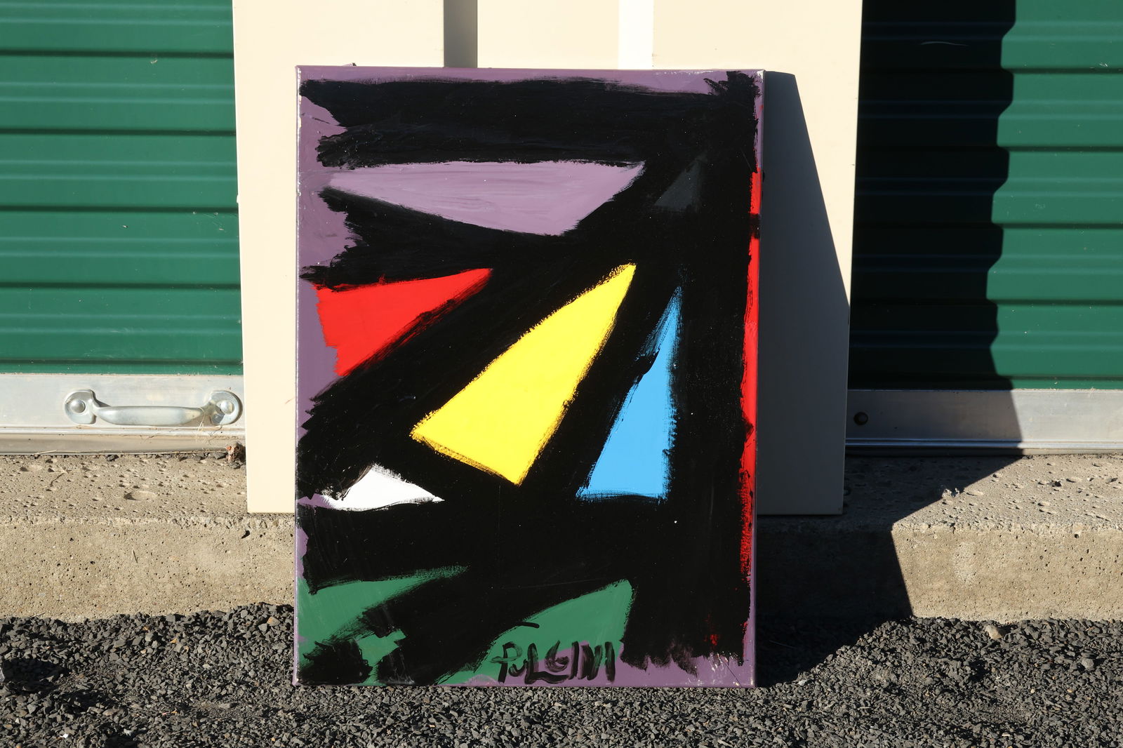 Thomas Pulgini Signed Abstract Geometric Painting with Bold Color Fields and Black Lines (1 of 9)