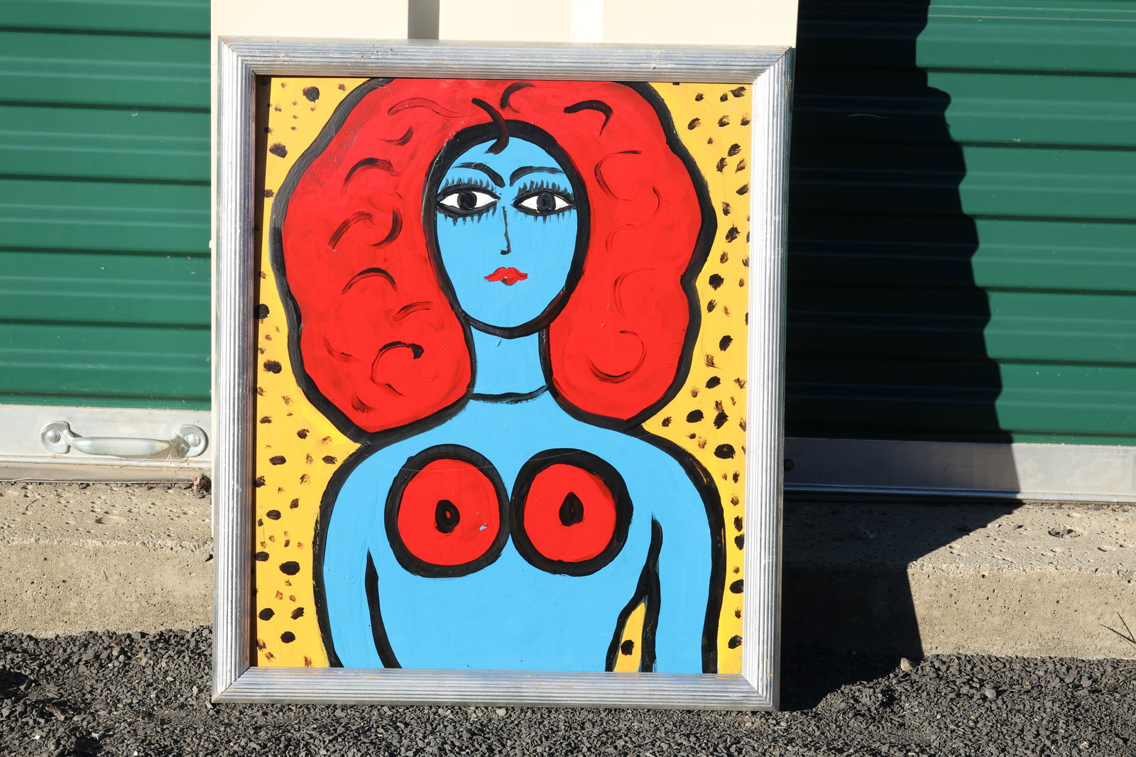 Thomas Pulgini Signed Pop Art Style Painting Blue Woman with Red Afro on Yellow Background: All descriptions were generated using AI technology and have not been reviewed or verified by a human. All items are sold as-is, where-is. It is the buyer’s responsibility to preview, examine, and a