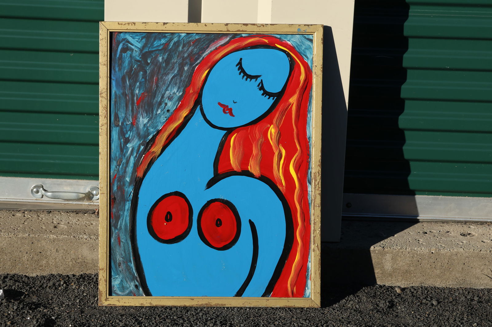 Thomas Pulgini Signed Pop Art Blue Nude with Flowing Red Hair Abstract Background: All descriptions were generated using AI technology and have not been reviewed or verified by a human. All items are sold as-is, where-is. It is the buyer’s responsibility to preview, examine, and a