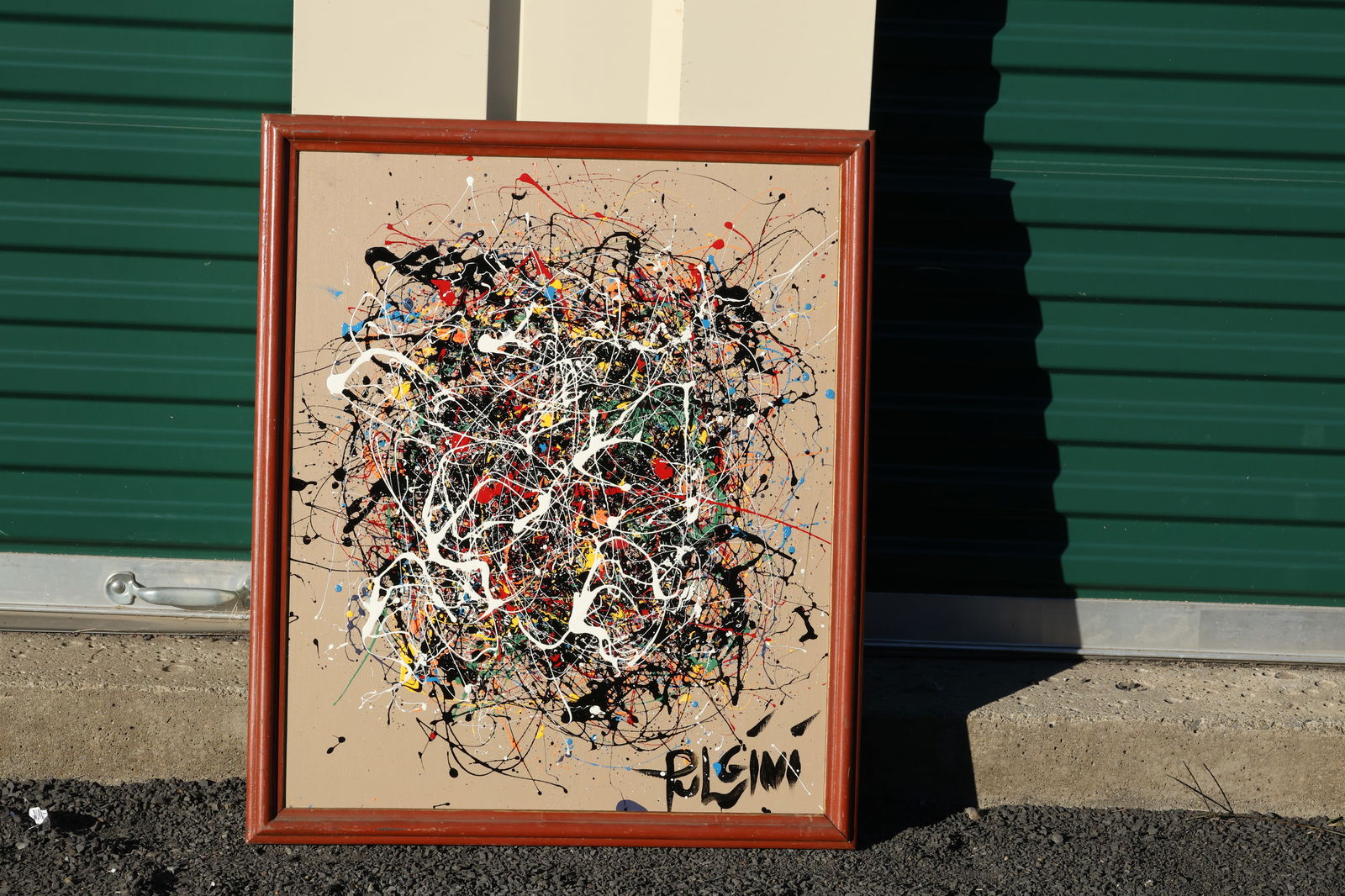 Thomas Pulgini Signed Abstract Expressionist Drip Painting on Tan Background Pollock Style (1 of 9)