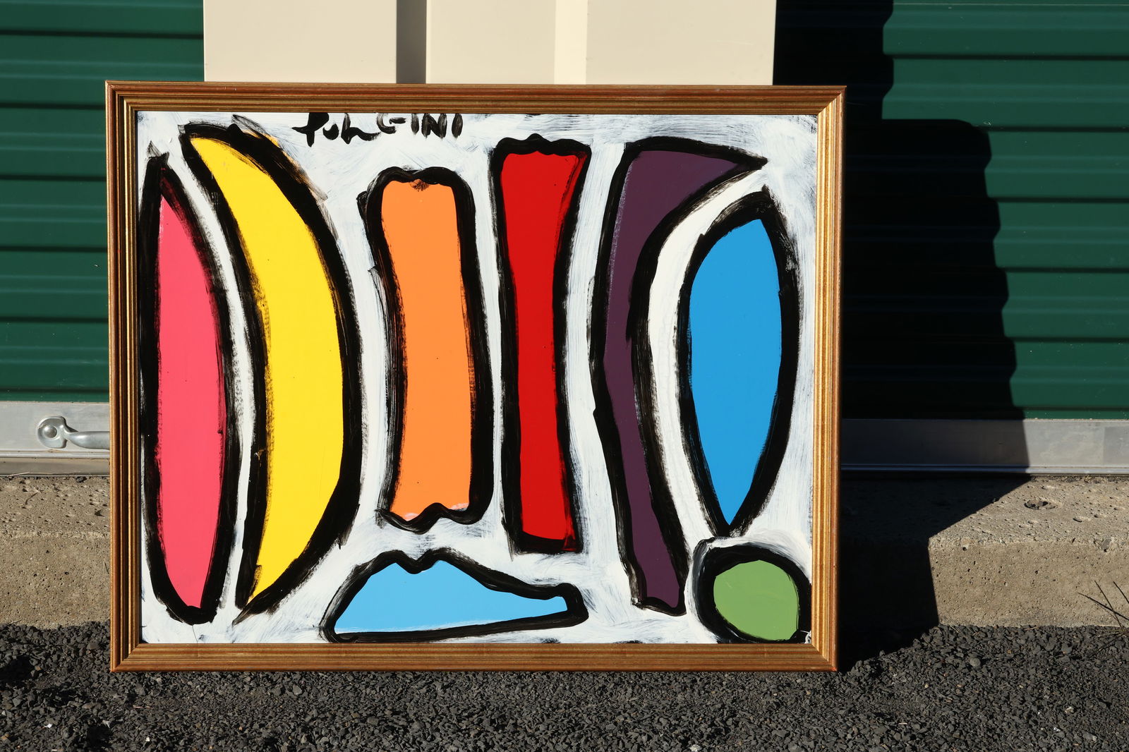 Thomas Pulgini Signed Abstract Color Field Painting with Bold Black Outlines Mid-Century Modern Styl (1 of 9)