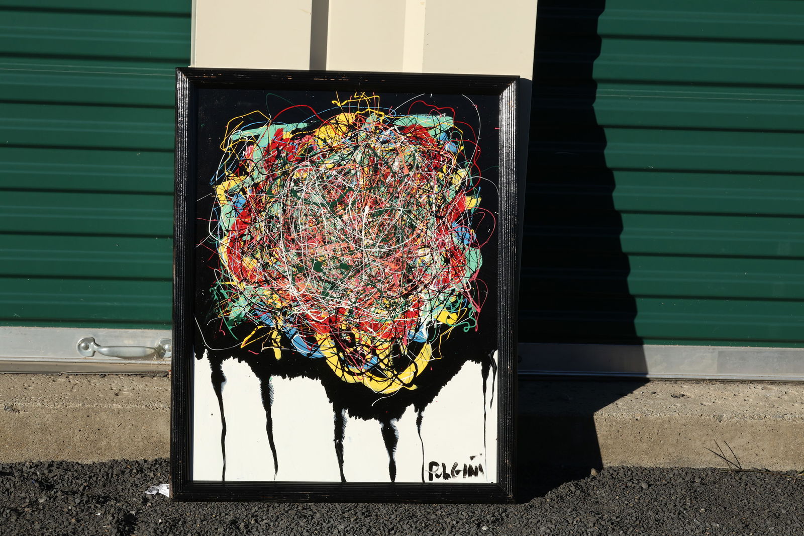 Thomas Pulgini Signed Abstract Drip Painting with Multicolor Splatter and Falling Black Paint Modern (1 of 10)