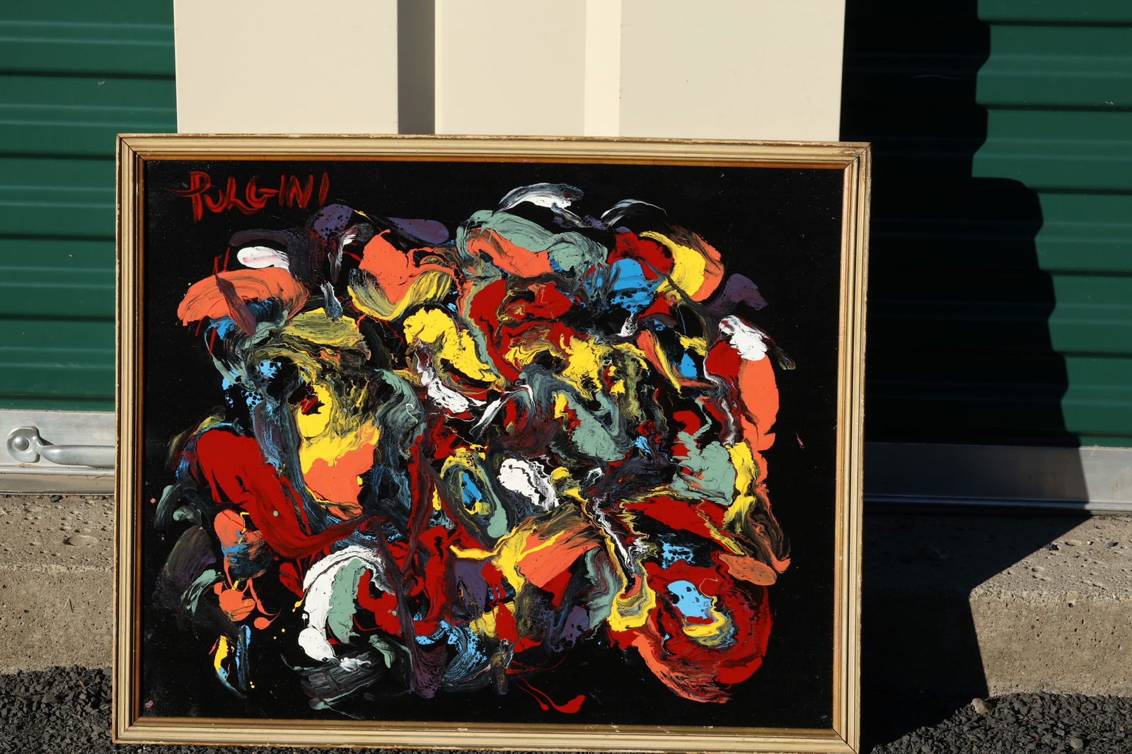 Thomas Pulgini Signed Abstract Expressionist Painting Multicolor Swirl on Black (1 of 8)