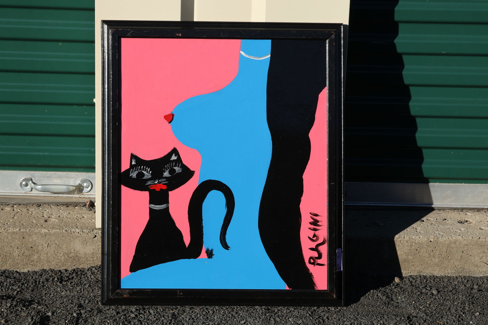 Thomas Pulgini Signed Nude Woman with Black Cat Painting Pop Art Modernist Style: All descriptions were generated using AI technology and have not been reviewed or verified by a human. All items are sold as-is, where-is. It is the buyer’s responsibility to preview, examine, and a