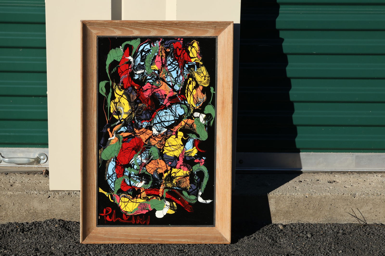 Thomas Pulgini Signed Abstract Painting Multicolor Drip on Black Background (1 of 9)