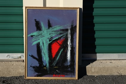 Thomas Pulgini Signed Abstract Painting on Purple Background