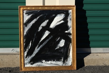 Thomas Pulgini Signed Black and White Abstract Expressionist Painting in the Style of Franz Kline