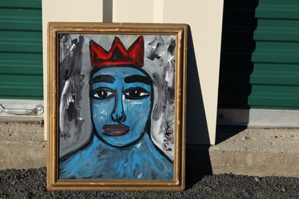 Thomas Pulgini Signed Pop Portrait – Blue King Male with Red Crown
