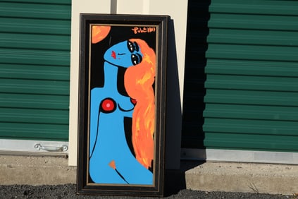 Tom Pulgini (b. 1965) – Blue Nude with Orange Hair – Oil on Board