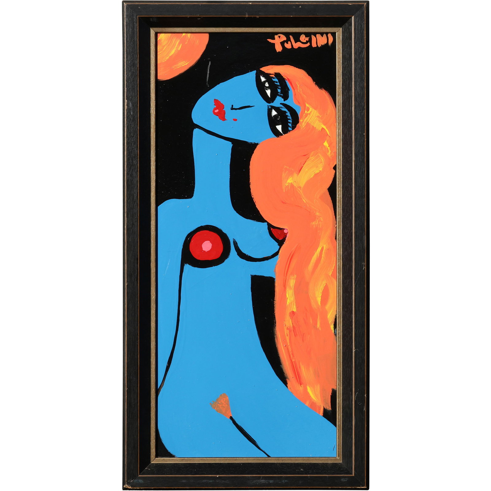 Tom Pulgini (b. 1965) – Blue Nude with Orange Hair – Oil on Board: All descriptions were generated using AI technology and have not been reviewed or verified by a human. All items are sold as-is, where-is. It is the buyer’s responsibility to preview, examine, and a
