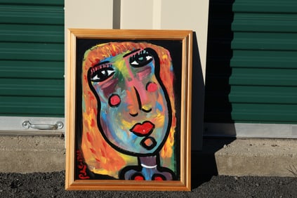 Tom Pulgini (b. 1965) – Abstract Female Portrait – Oil on Board