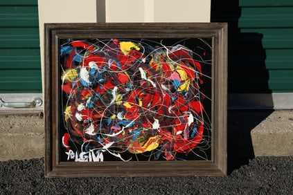 Tom Pulgini (b. 1965) – Abstract Expressionist Composition – Oil on Board