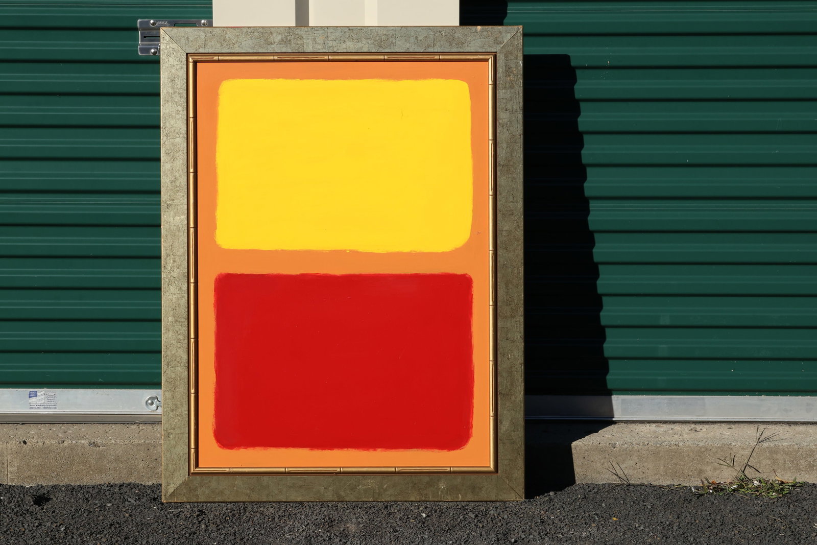 Tom Pulgini (b. 1965) — Red and Yellow Color Field, Oil on Wood Panel: All descriptions were generated using AI technology and have not been reviewed or verified by a human. All items are sold as-is, where-is. It is the buyer’s responsibility to preview, examine, and a