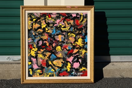 Tom Pulgini (b. 1965) — Multicolor Abstract Expression, Oil on Wood Panel