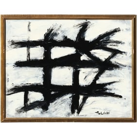 Tom Pulgini (b. 1965) — Black Grid Form, Oil on Board