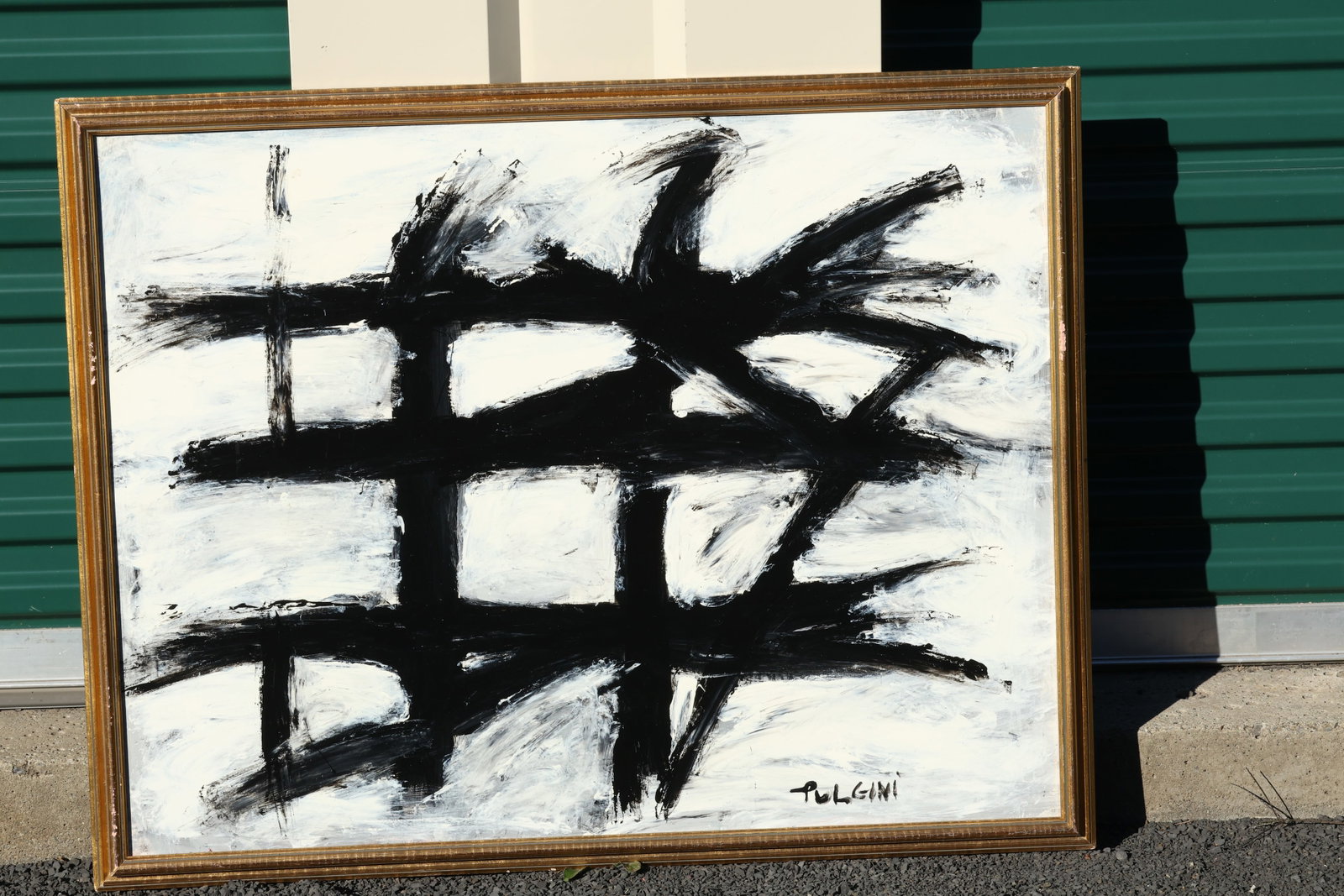 Tom Pulgini (b. 1965) — Black Grid Form, Oil on Board: All descriptions were generated using AI technology and have not been reviewed or verified by a human. All items are sold as-is, where-is. It is the buyer’s responsibility to preview, examine, and a