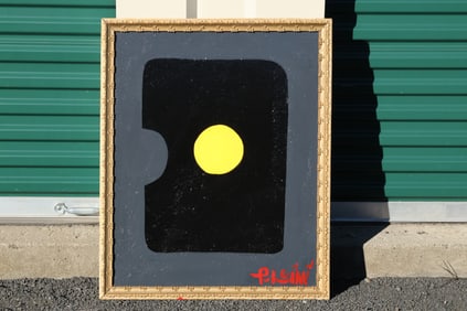 Tom Pulgini (b. 1965) — Yellow Circle on Black Field, Oil on Board