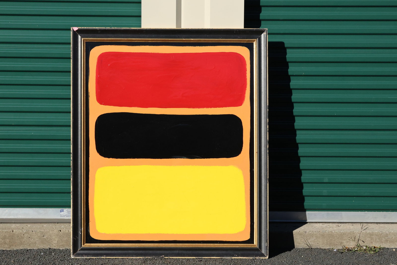 Tom Pulgini (b. 1965) — Red, Black, and Yellow Blocks, Oil on Board: All descriptions were generated using AI technology and have not been reviewed or verified by a human. All items are sold as-is, where-is. It is the buyer’s responsibility to preview, examine, and a